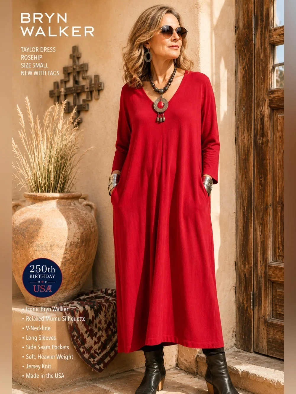 NWT,Bryn Walker Taylor Organic Bamboo Cotton Maxi Lounge Dress Rosehip US Size L